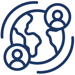 Connection around the globe blue icon