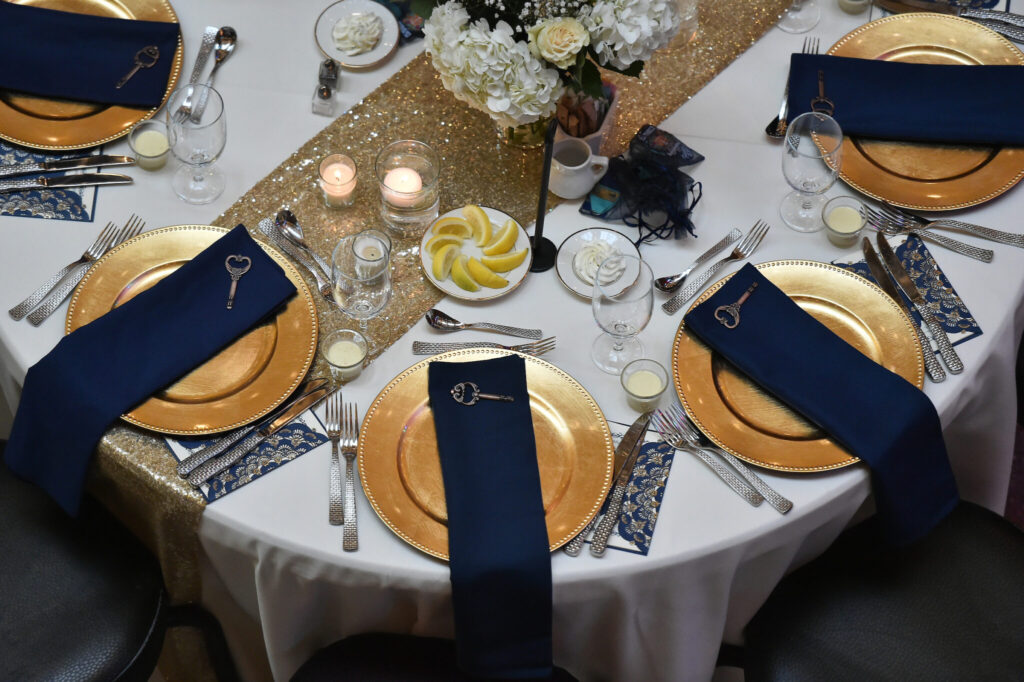 Gold and Blue table setting.