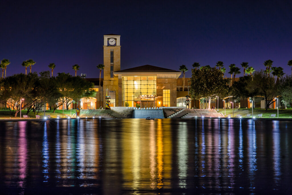 Mc Allen Convention Center at night.